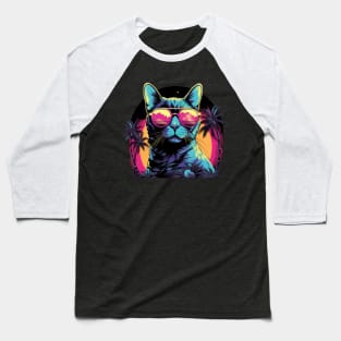 Retro Wave Egyptian Mau Cat Shirt Baseball T-Shirt